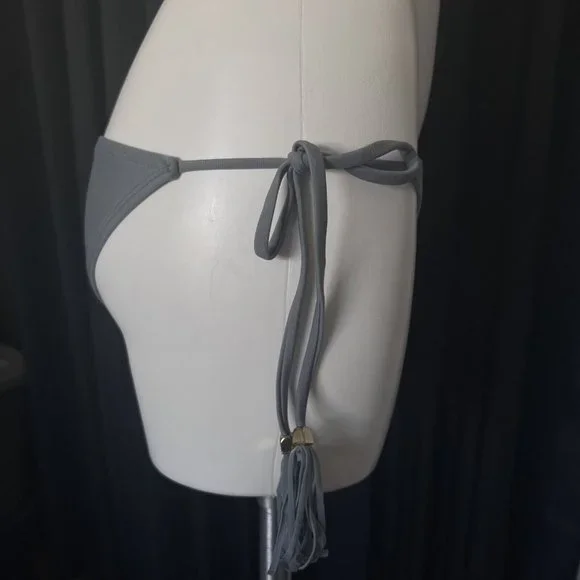 Kandy Wrapper Bikini Bottoms Grey Ties Side Tassel String Bathing Suit New Med - Picture 11 of 12